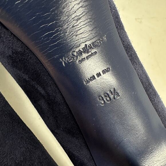 YSL Saint Laurent Tribute Pumps Womens 38.5 US 8.5 Navy Suede Platform Stiletto - Picture 8 of 12